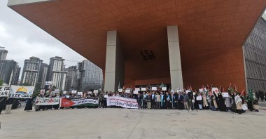 Staff and students at Medeniyet University protest Israel&#039;s genocide in Gaza, May, 15, 2024. (Medeniyet University Handout)