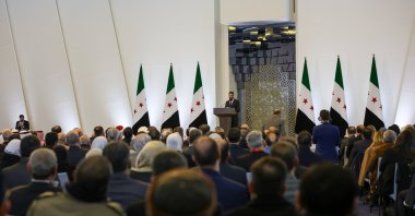 Syrian interim President Ahmad al-Sharaa delivers a speech during the Syrian National Dialogue Conference in Damascus, Syria, Feb. 25, 2025. (EPA Photo)