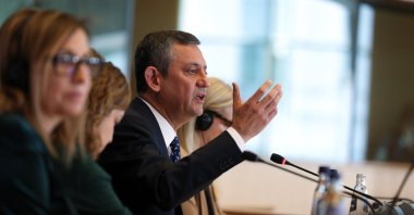 Republican People’s Party (CHP) leader Özgür Özel speaks at an event, Brussels, Belgium, March. 5, 2025. (AA Photo)