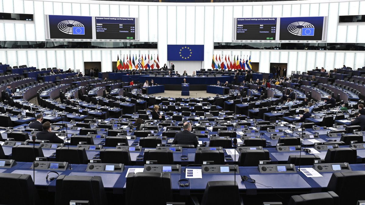 A view of the European Parliament, March 11, 2025, Strasbourg, France. (AP Photo)