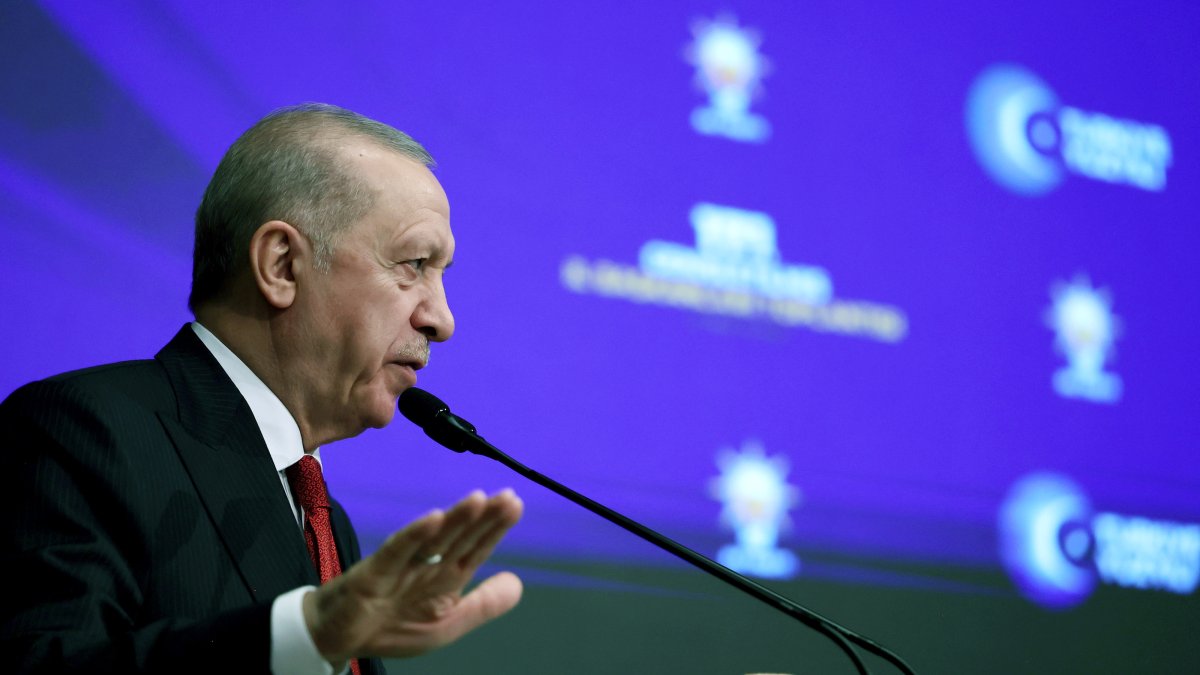 President Recep Tayyip Erdoğan speaks at his ruling AK Party&#039;s meeting, Ankara, Türkiye, May 27, 2025. (AA Photo)