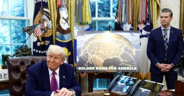 U.S. President Donald Trump makes an announcement regarding the Golden Dome missile defense shield next to U.S. Defense Secretary Pete Hegseth in the Oval Office of the White House, Washington, U.S., May 20, 2025. (Reuters Photo)