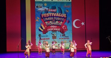 Children perform traditional Anatolian and Tatar dances during the Turkish Language and Children’s Festival, Bucharest, Romania, May 28, 2025. (Courtesy of Yunus Emre Institute)