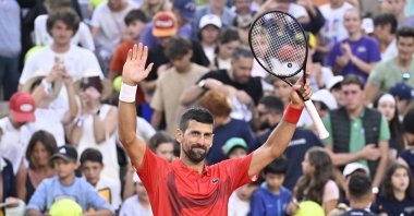 Serbia&#039;s Novak Djokovic plays against France&#039;s Corentin Moutet during their men&#039;s singles match on Day 5 of the French Open tennis tournament on Court Suzanne-Lenglen at the Roland-Garros Complex, Paris, France, May 29, 2025. (AA Photo)
