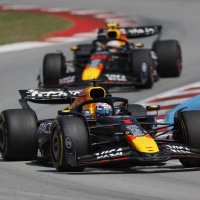 Red Bull&#039;s Max Verstappen and Red Bull&#039;s Yuki Tsunoda in action during the Spanish Grand Prix race at the Circuit de Barcelona, Catalunya, Barcelona, Spain, June 1, 2025. (Reuters Photo)