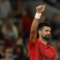 Novak Djokovic of Serbia celebrates winning his Men&#039;s third-round match against Filip Misolic of Austria at the French Open at Roland Garros, Paris, France, May 31, 2025. (EPA Photo)