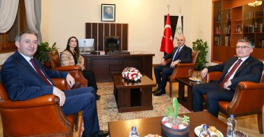 Parliament Speaker Numan Kurtulmuş (2nd R) meets with the co-chairs of the People’s Equality and Democracy Party (DEM Party), Ankara, Türkiye, June 2, 2025. (AA Photo)