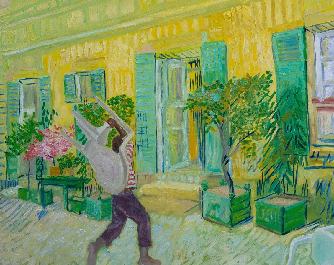 A painting by John Madu titled &quot;No Food for Lazy Man II.&quot; (Courtesy of Van Gogh Museum)