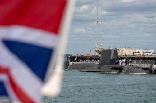 A view of the U.K. nuclear-powered attack submarine HMS Astute at HMAS Stirling Royal Australian Navy base in Perth, Western Australia, Australia, Oct. 29, 2021. (EPA File Photo)