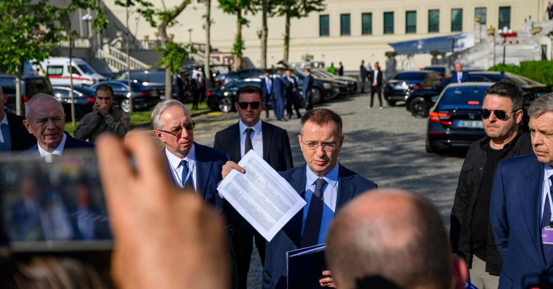 Vladimir Medinsky, head of the Russian delegation, delivers a statement to the press after a second round of direct talks between the Ukrainian and Russian delegations in Istanbul, June 2, 2025. (AFP Photo)